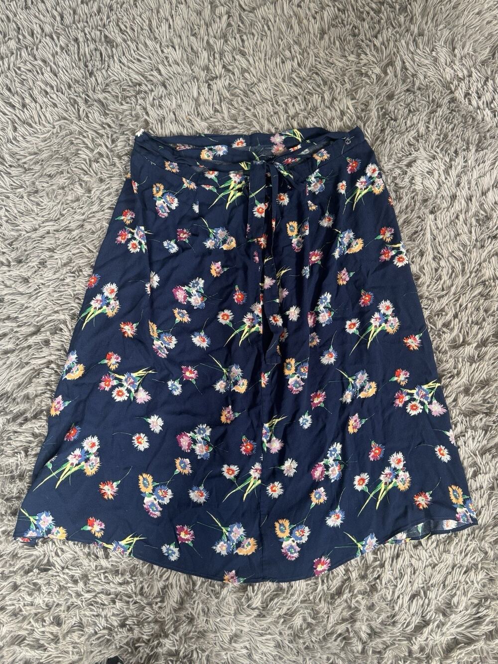 Madewell Wrap Skirt Skirt Womens 14 Navy Floral Viscose Summer Cottagecore